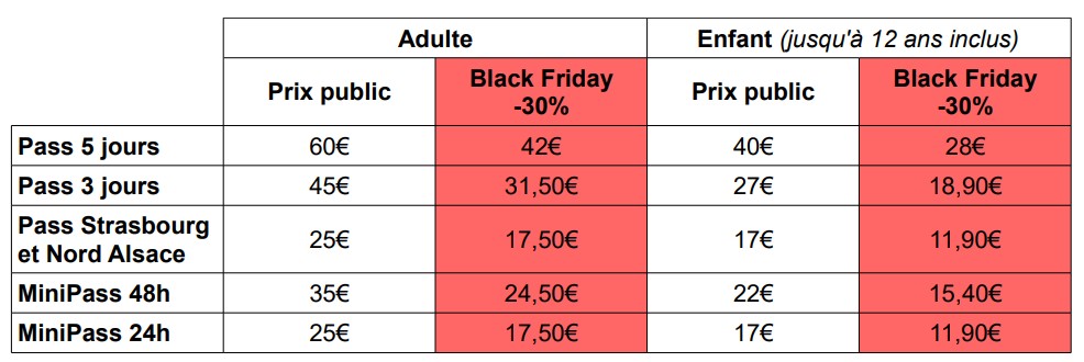 Tarifs Black Friday - Pass'Alsace 2020