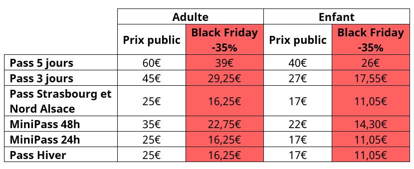 Tarifs Black Friday - Pass'Alsace 2020